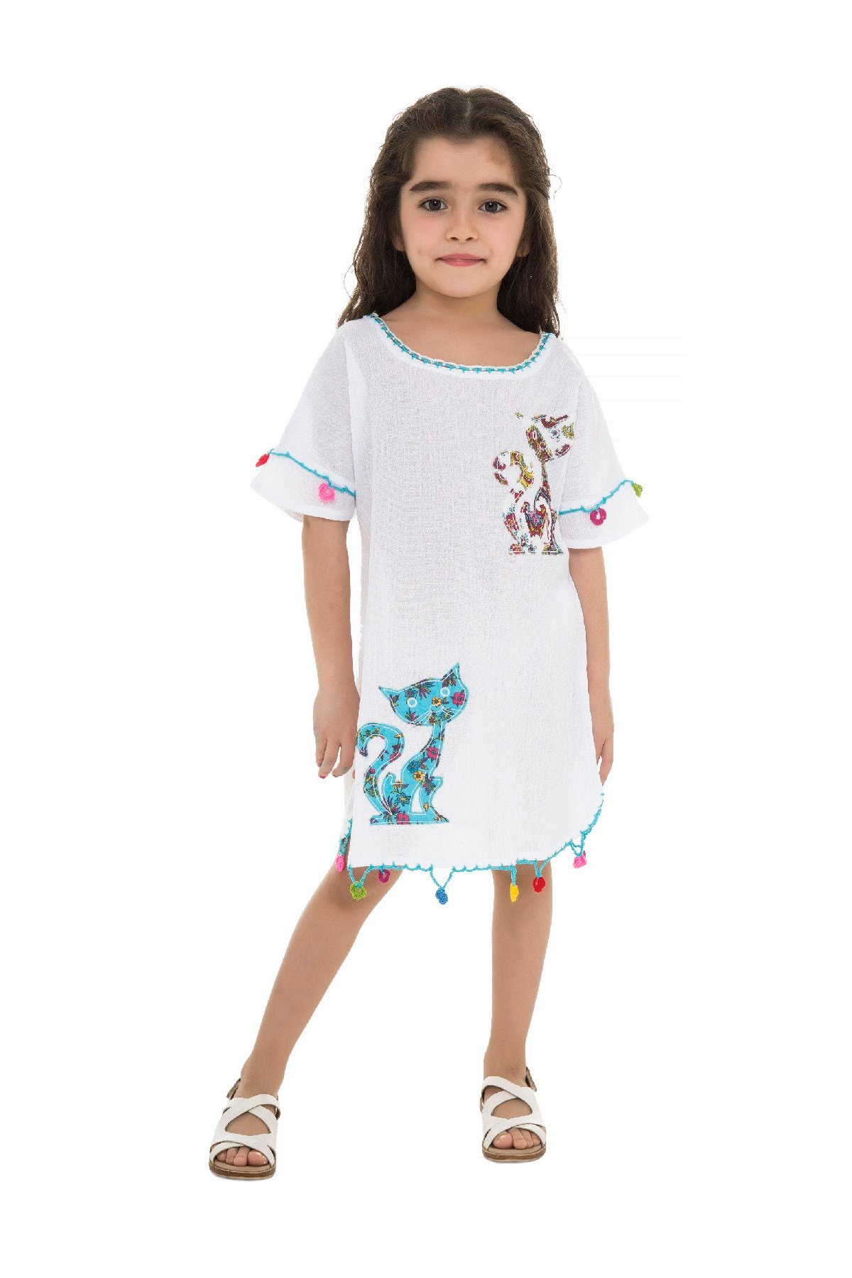 Kedili Çocuk Şile Bezi Elbise