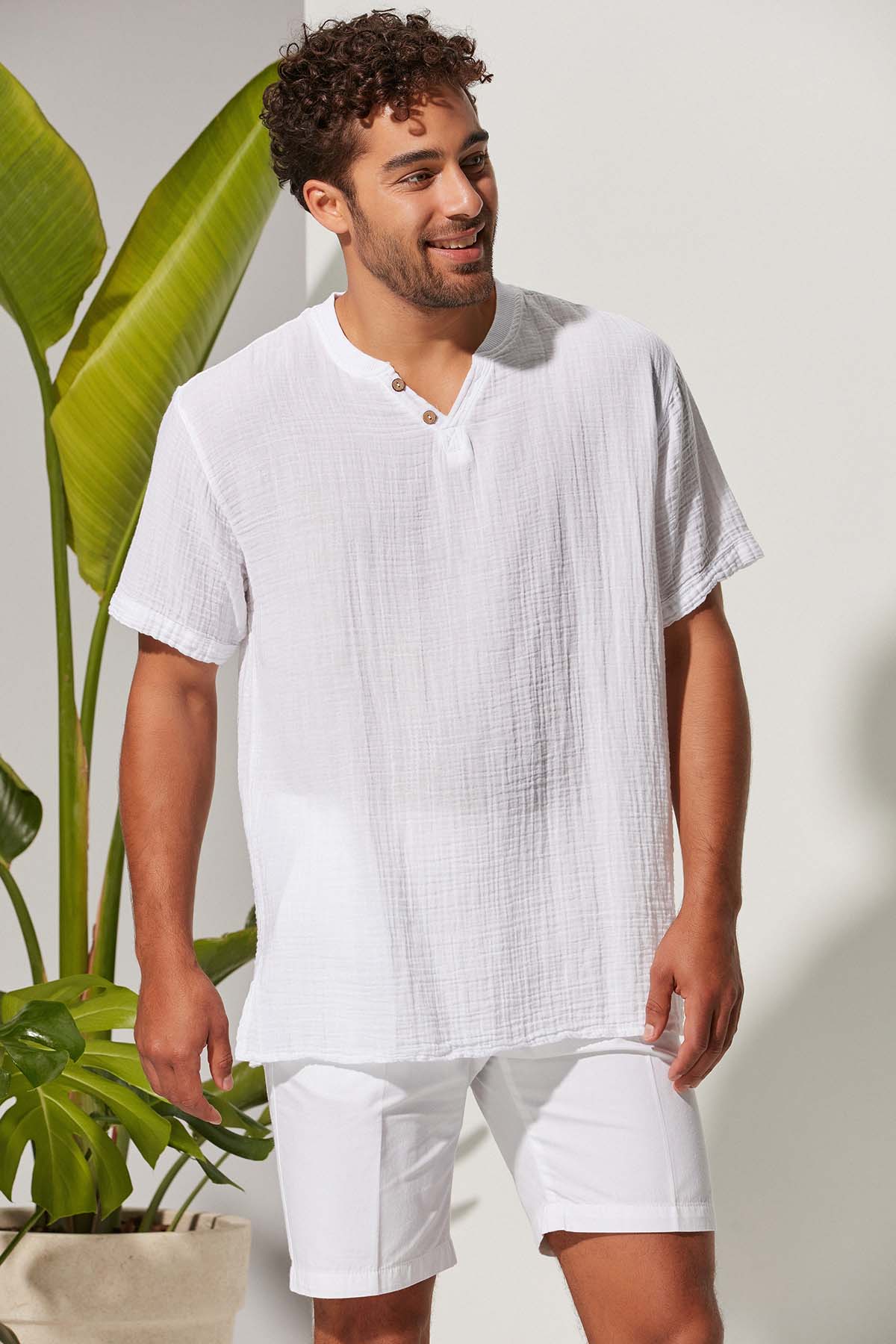 Kısa Kol Bisiklet Yaka Ribanalı Erkek T-Shirt