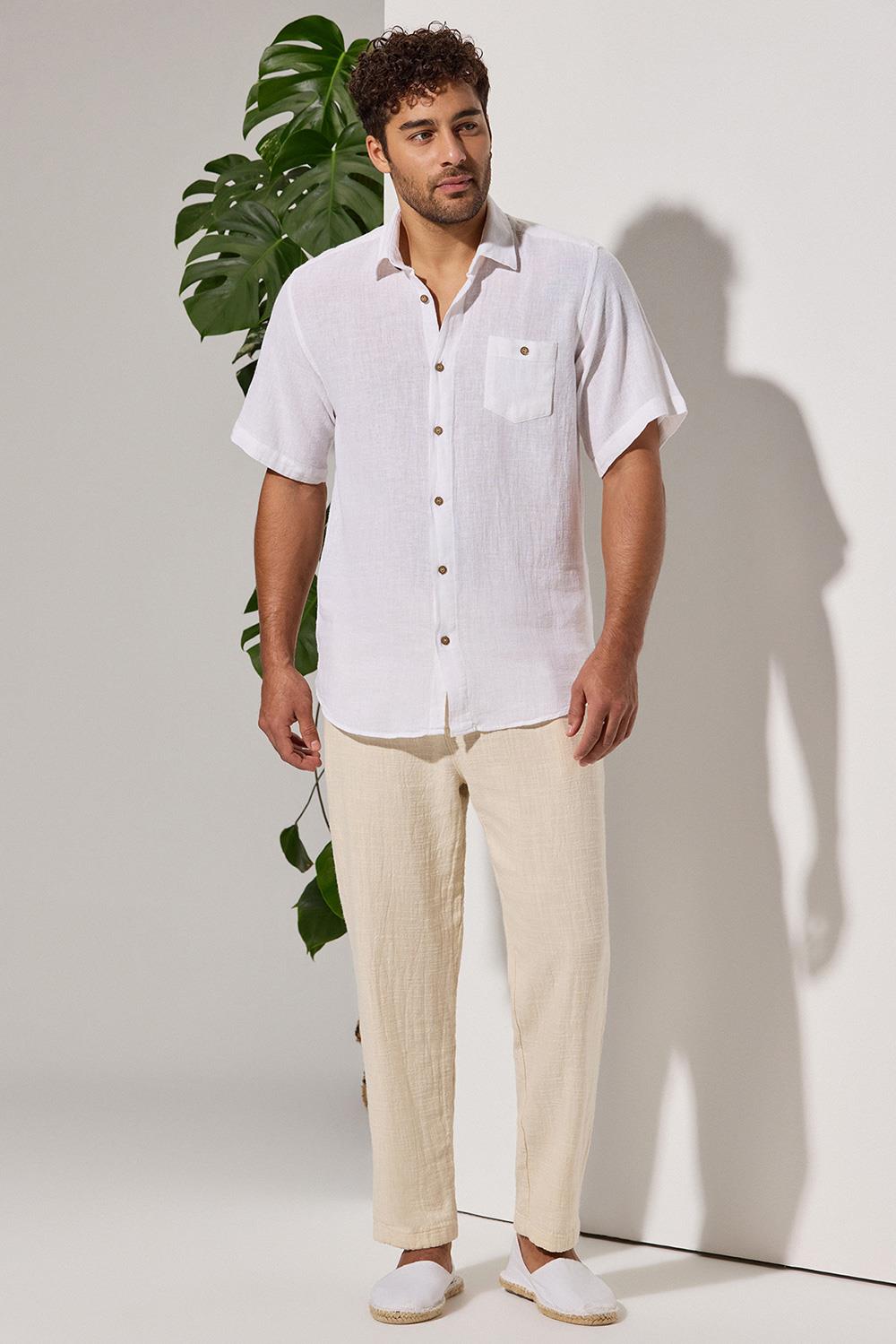 Kısa Kol Keten Gömlek