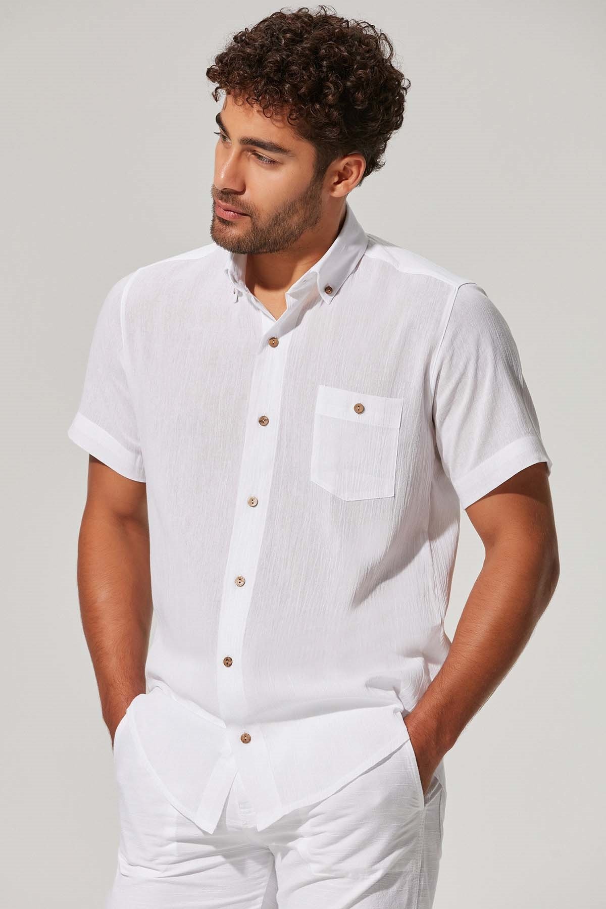 Kısa Kol Şile Bezi Erkek Gömlek