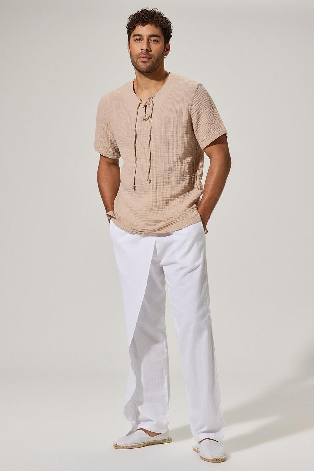 Kısa Kol Zımbalı Bej Erkek T-Shirt