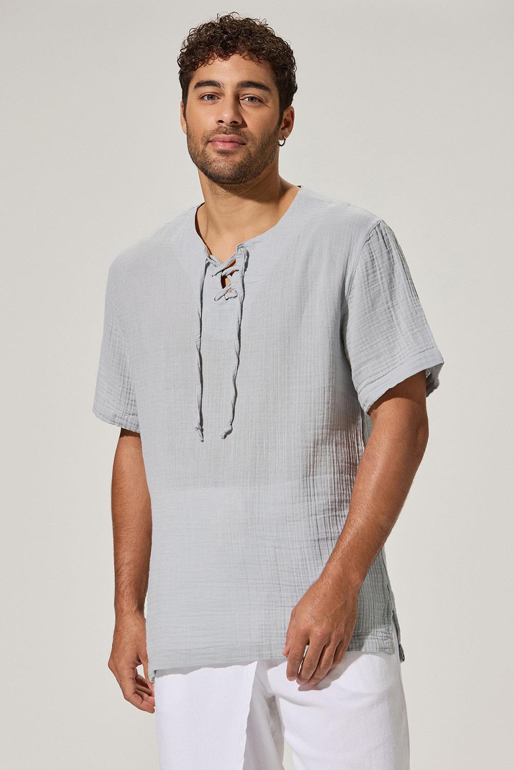 Kısa Kol Zımbalı Gri Erkek T-Shirt