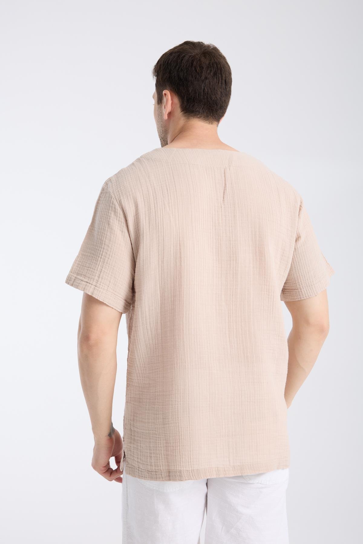 Kısa Kollu Bisiklet Yaka BejTShirt