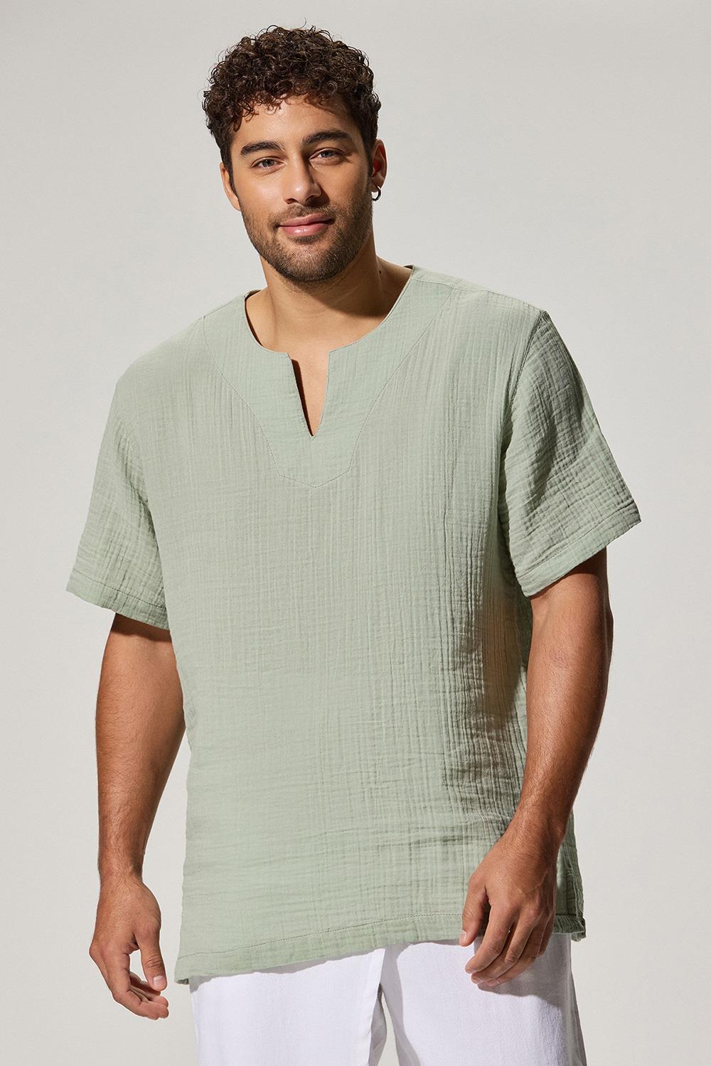 Kısa Kollu Bisiklet Yaka Yeşil T-Shirt