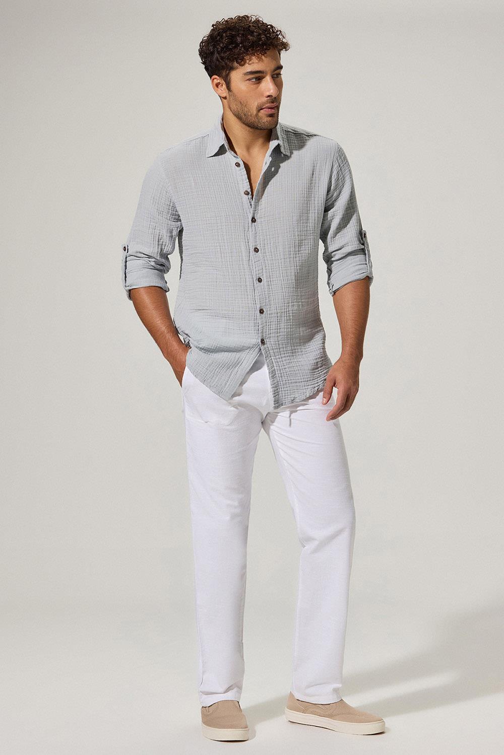 Uzun Kol Double Face Gri Erkek Gömlek