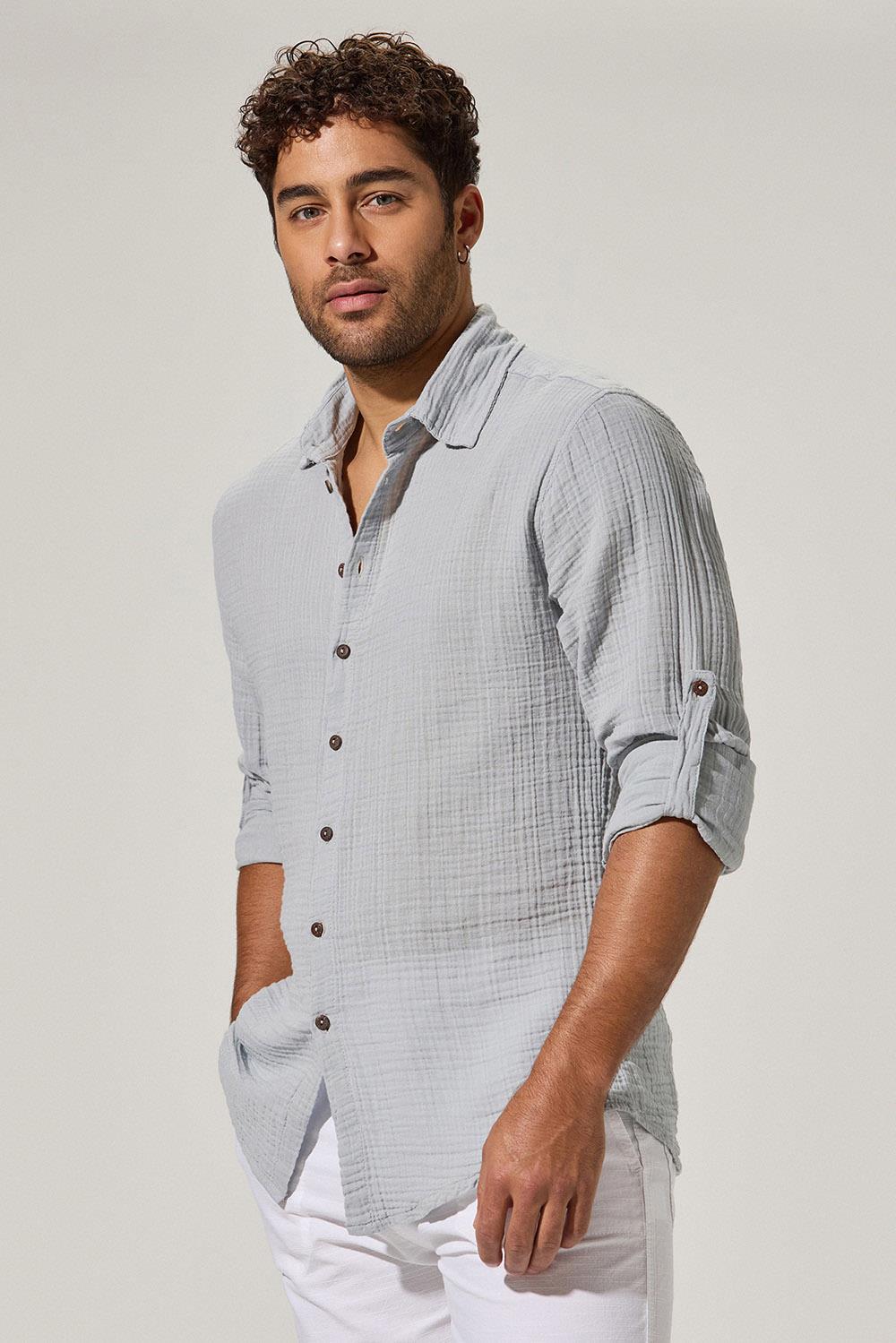 Uzun Kol Double Face Gri Erkek Gömlek