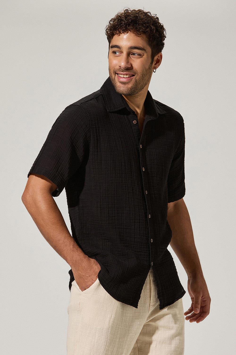 Kısa Kol Double Face Siyah Erkek Gömlek