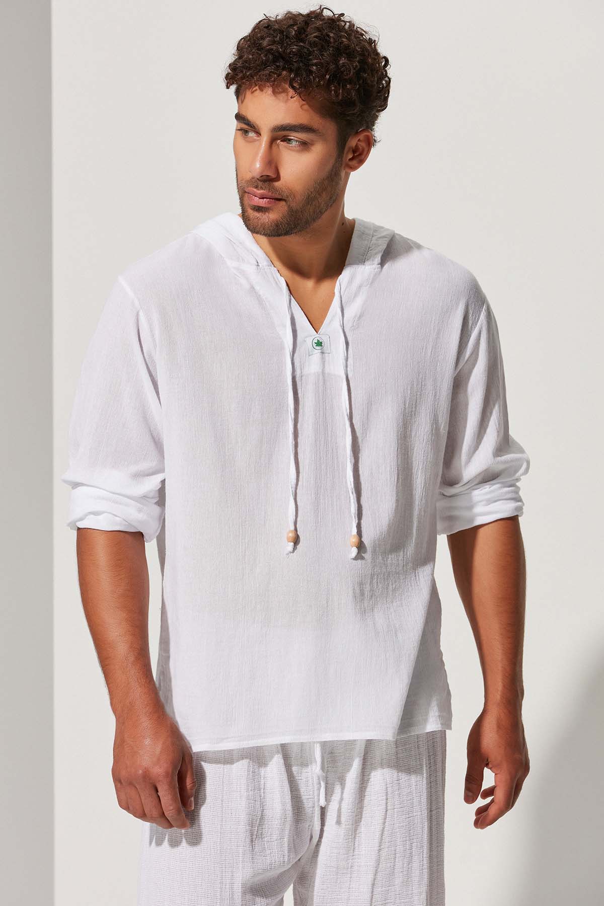 Uzun Kol Kapüşonlu Pamuk Erkek T-Shirt