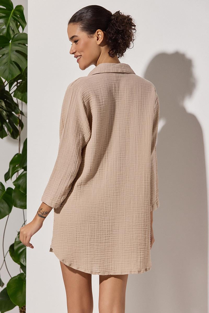 Uzun Kol Muslin Bej Kadın Gömlek