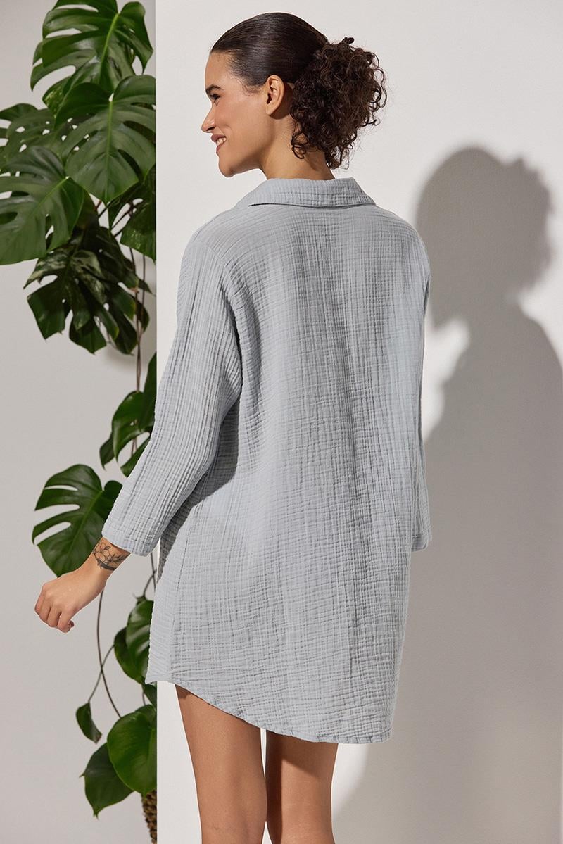 Uzun Kol Muslin Gri Kadın Gömlek