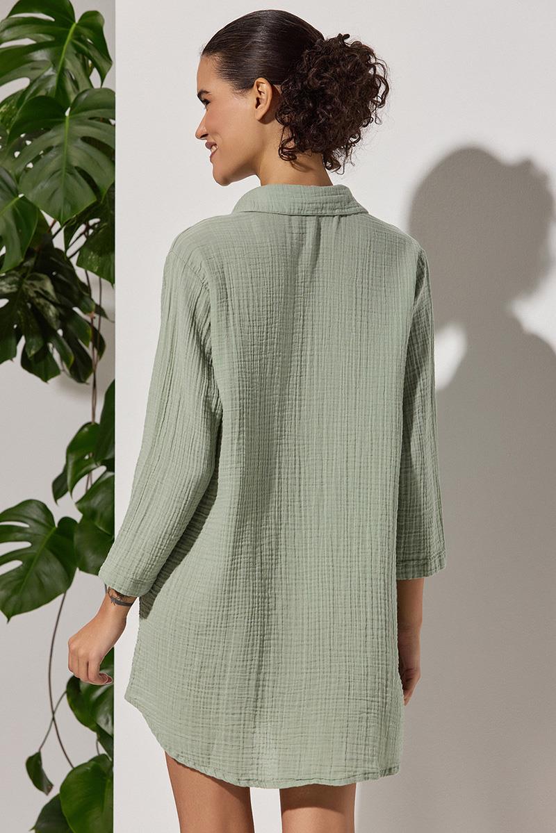 Uzun Kol Muslin Yeşil Kadın Gömlek