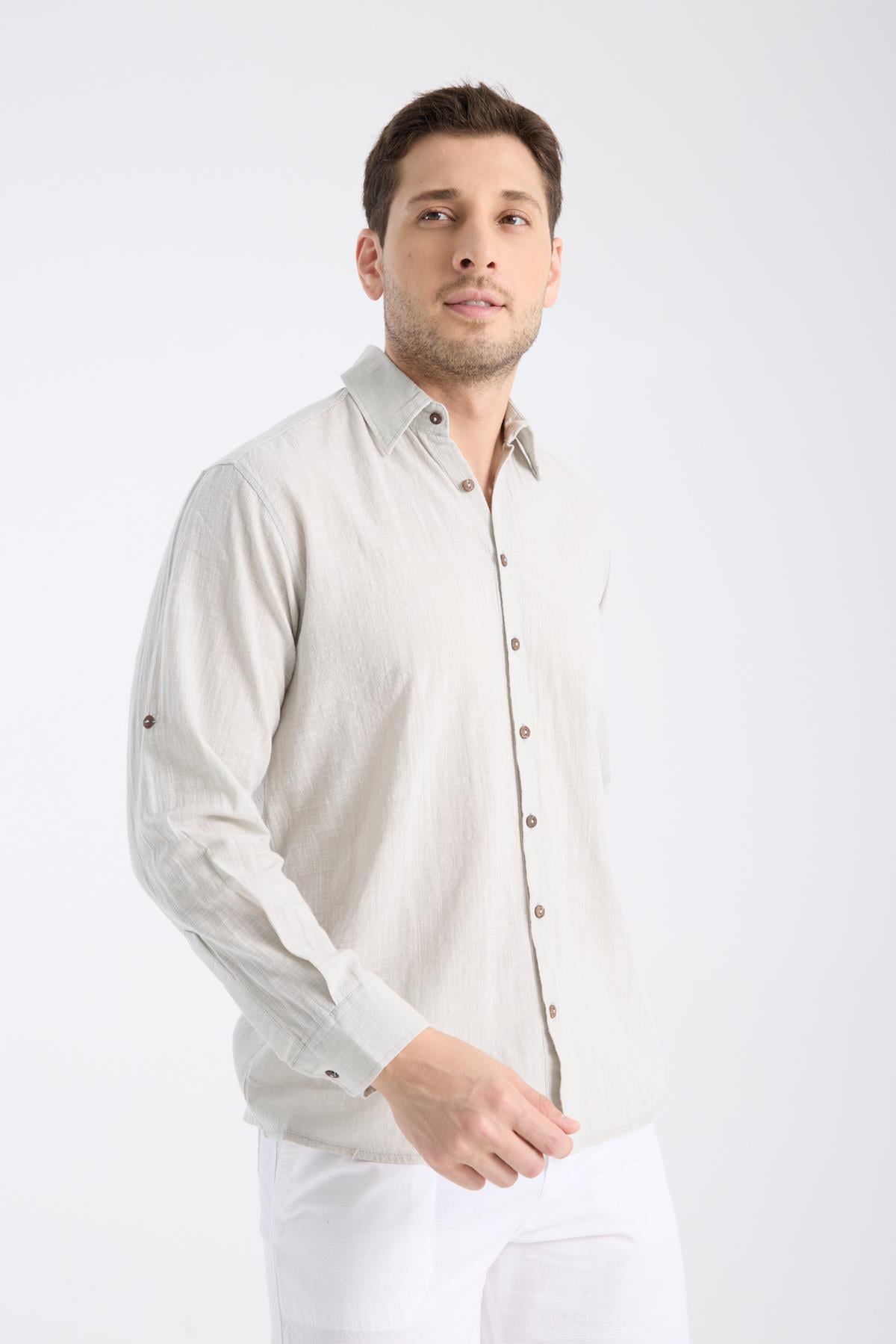 Long Sleeve Slub Grey Shirt