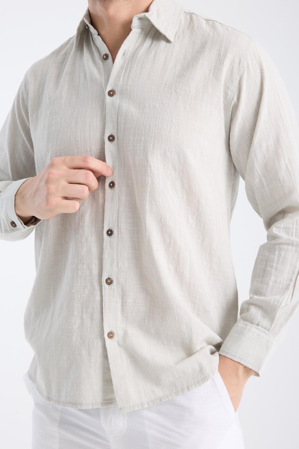Long Sleeve Slub Grey Shirt