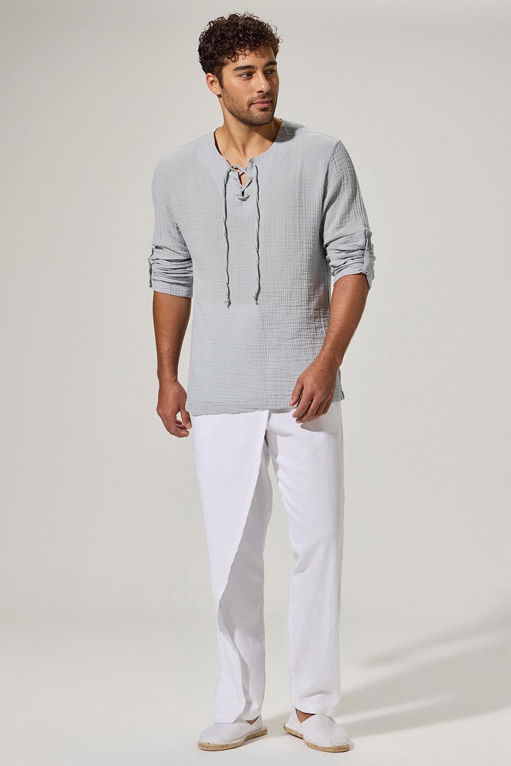 Uzun Kol Zımbalı Gri Erkek T-Shirt