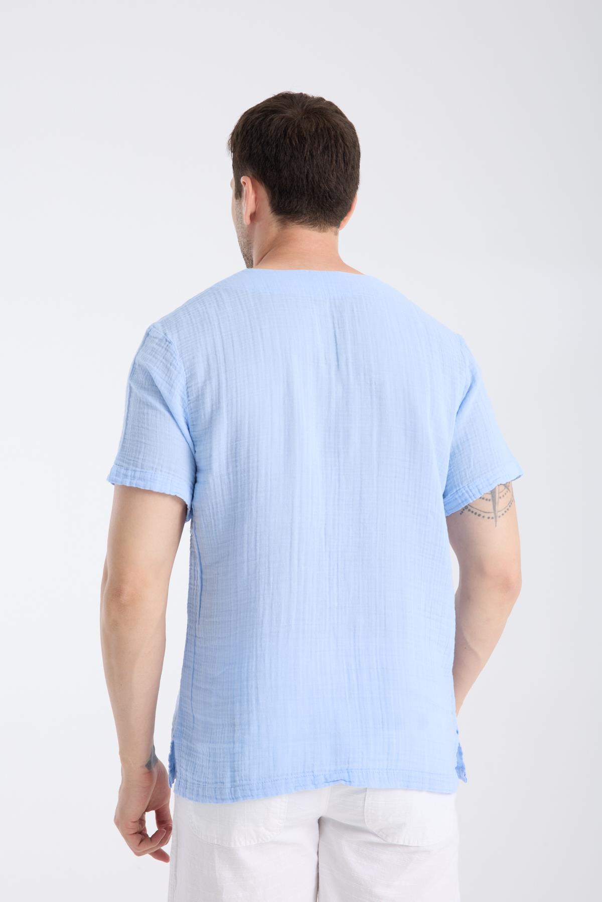 Uzun Kol Zımbalı Mavi Erkek T-Shirt