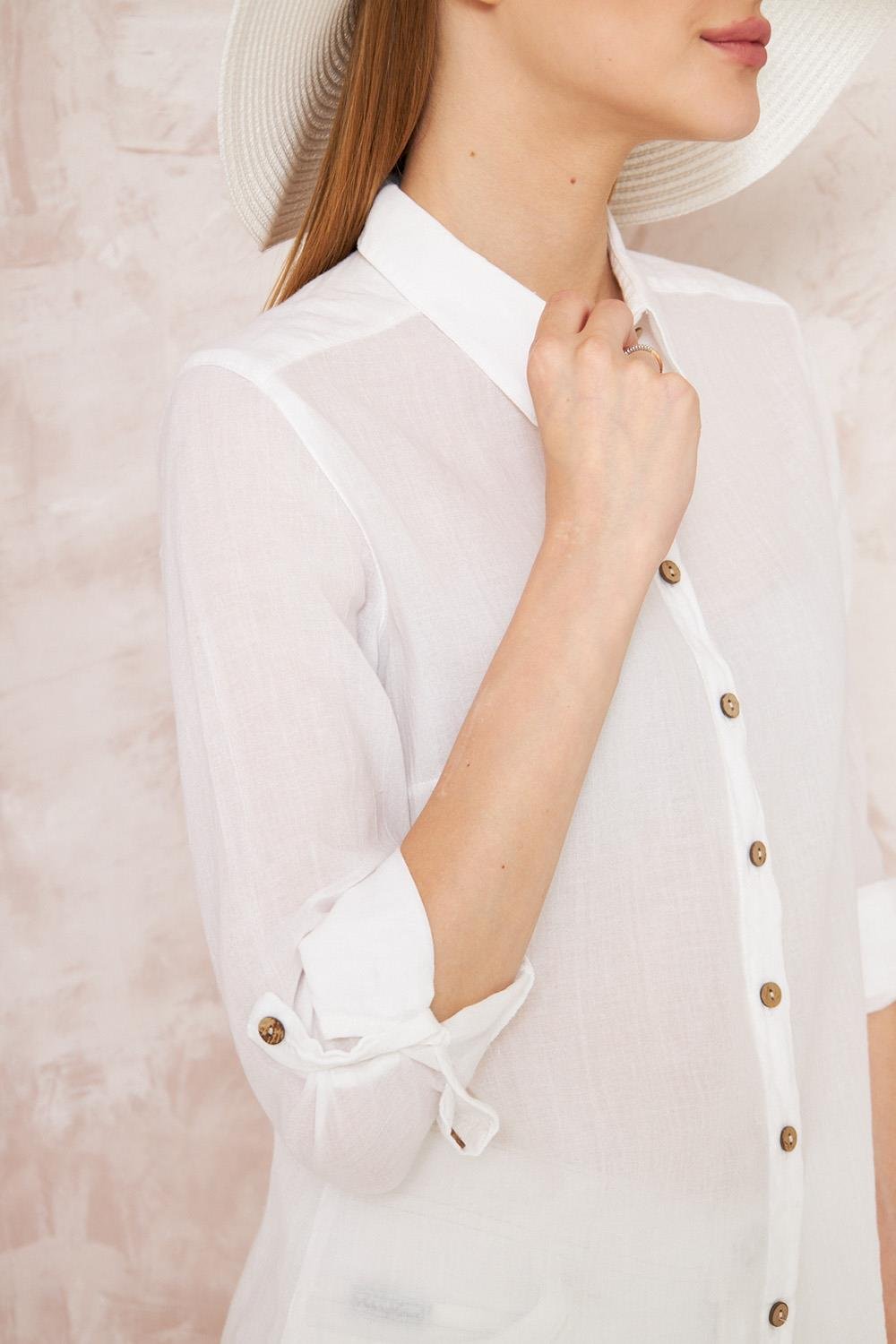 Uzun Kollu Klasik Beyaz Kadın Gömlek