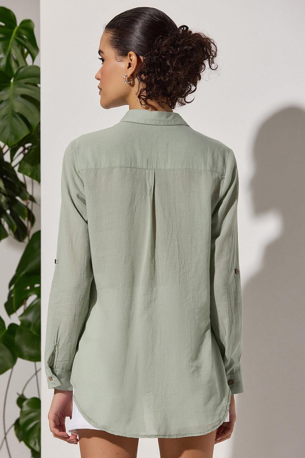 Long Sleeve Classic Womens Green Shirt