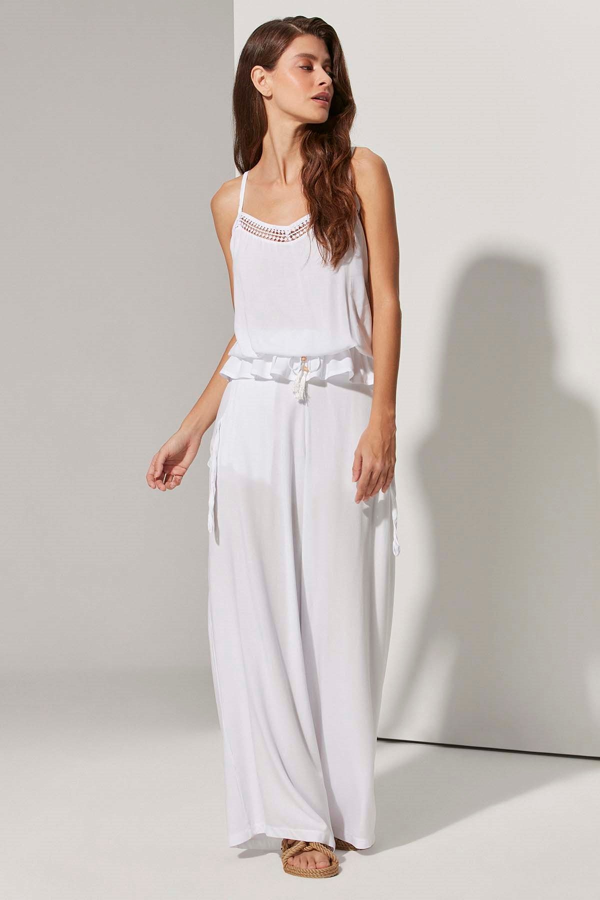 Viskon Beyaz Kadın Pantolon