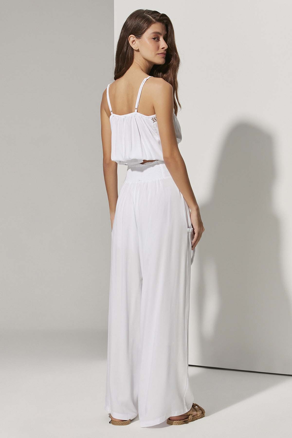 Viskon Beyaz Kadın Pantolon