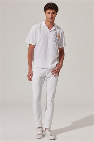 Yelken Baskılı Keten Resort Gömlek