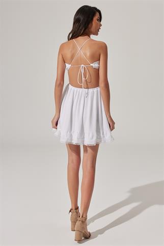 Askılı, Bel Detaylı, Süzene İşli Mini Elbise