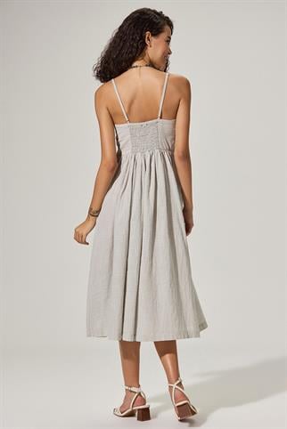 Askılı Coco Düğmeli  Gri Elbise