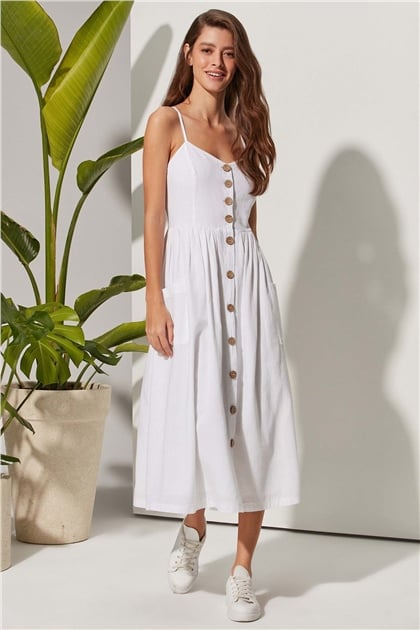 Askılı Coco Düğmeli Elbise