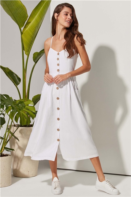 Askılı Coco Düğmeli Elbise