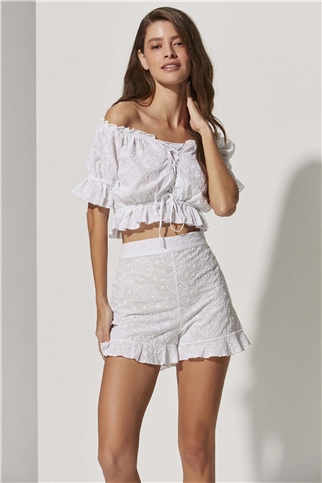 Embroidered Flounce Shorts