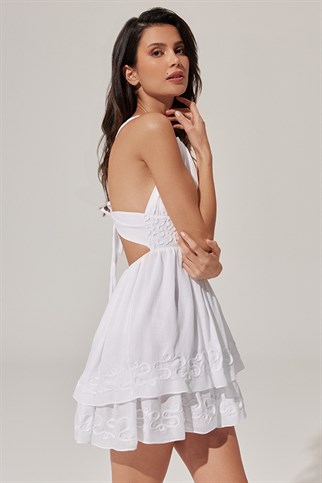 Çift Askılı, Eteği Katlı Mini Elbise