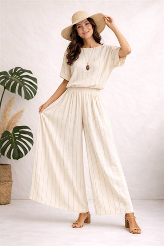 Striped Bohemian Natural Trousers