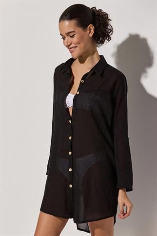 Taç Şile Bezi Siyah Kadın Gömlek