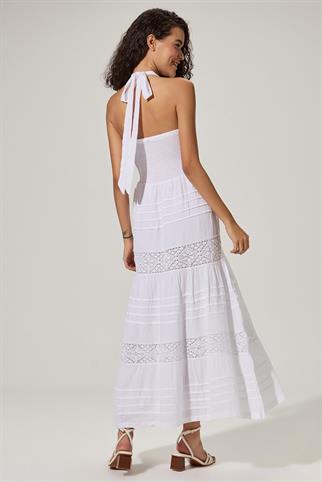 Dantelli, Nervür Detaylı Maxi Elbise