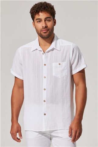 Plaid Single Pocket White Mens Shirt
