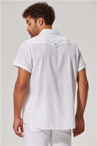 Plaid Single Pocket White Mens Shirt