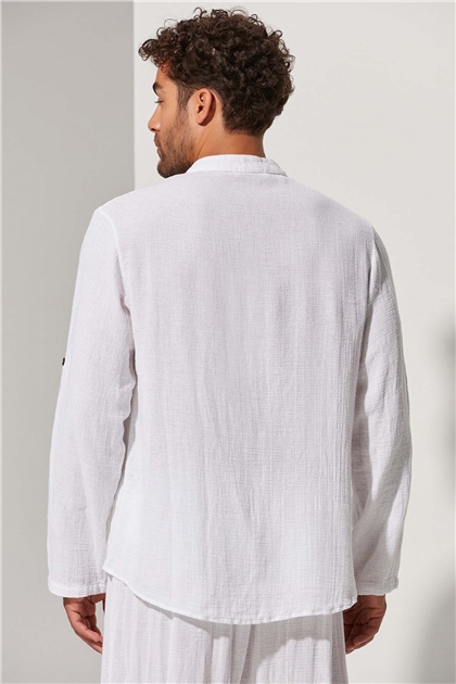 Hakim Yaka Erkek Beyaz T-Shirt