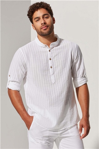 Hakim Yaka Yarım Pat Erkek Gömlek