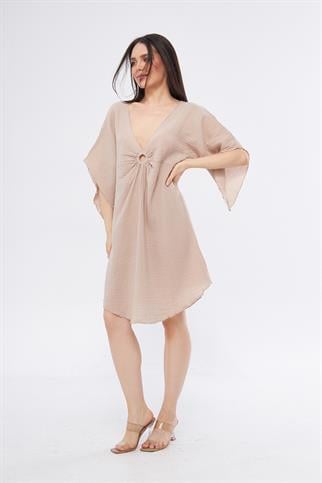 Halkalı Mini Bej Elbise