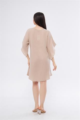 Halkalı Mini Bej Elbise