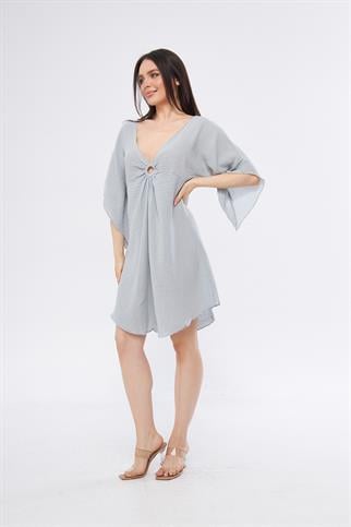 Halkalı Mini Gri Elbise