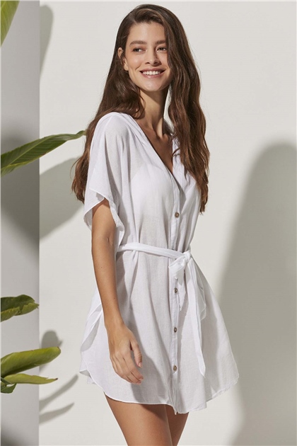 Kapuşonlu Beyaz Tunik