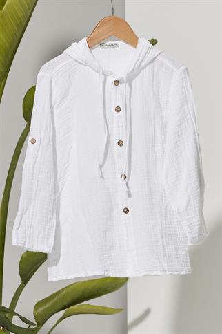 Kapüşonlu Çocuk Beyaz T-Shirt