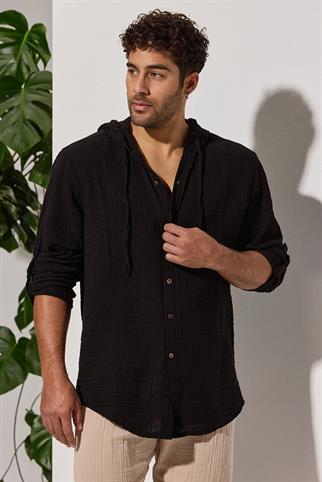 Double-Face Hooded Black Shirt