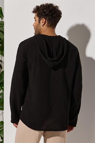 Double-Face Hooded Black Shirt