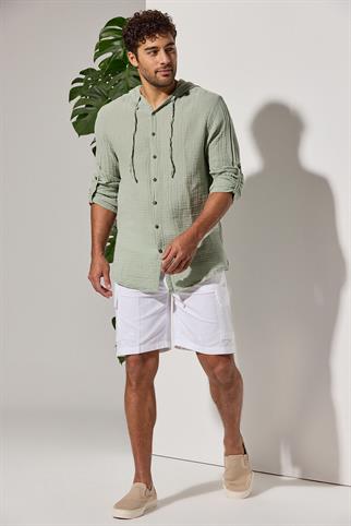 Kapüşonlu Double Face Müslin Yeşil Gömlek