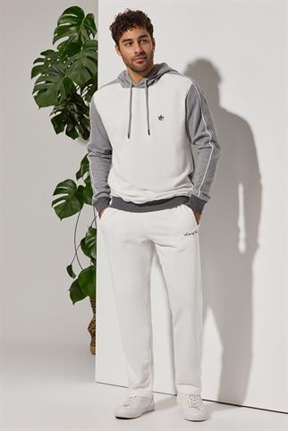 Kapüşonlu, Gri Melanj Garnili Sweatshirt