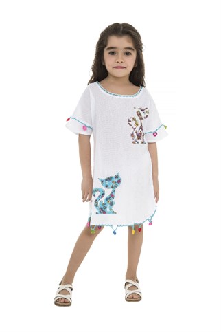 Kedili Çocuk Şile Bezi Elbise