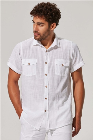 Short-Sleeved Double Pocket Slub Shirt