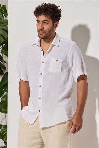 Kısa Kol Keten Gömlek