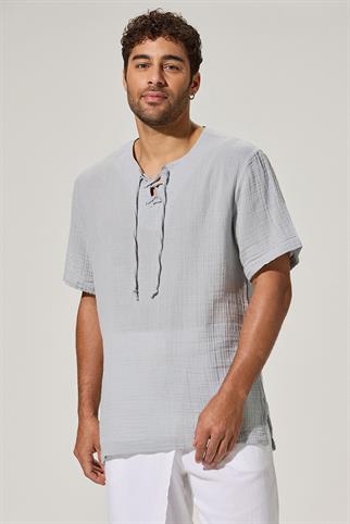 Kısa Kol Zımbalı Gri Erkek T-Shirt